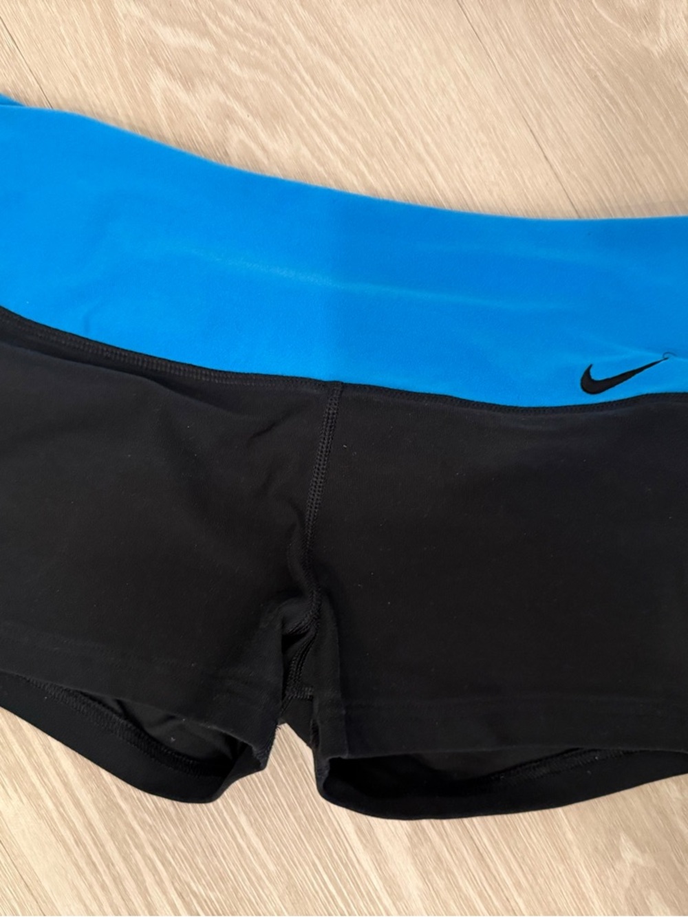 Nike Women's Black Bike Shorts with Bright Blue Waistband